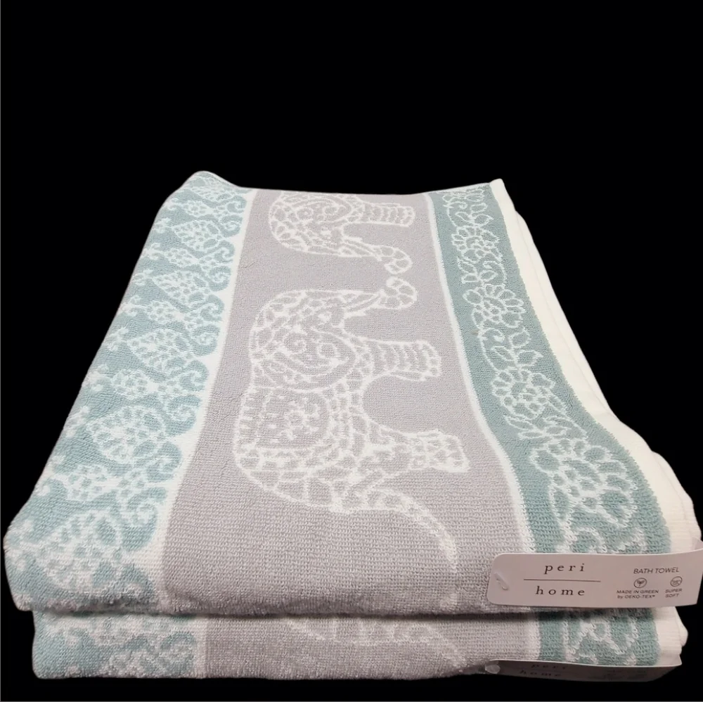 4pc Peri Home Lucky Elephant Bath & Hand Towel Set 100% Cotton New